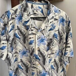 Tommy Bahama Cream and Blue Floral Men's Shirt